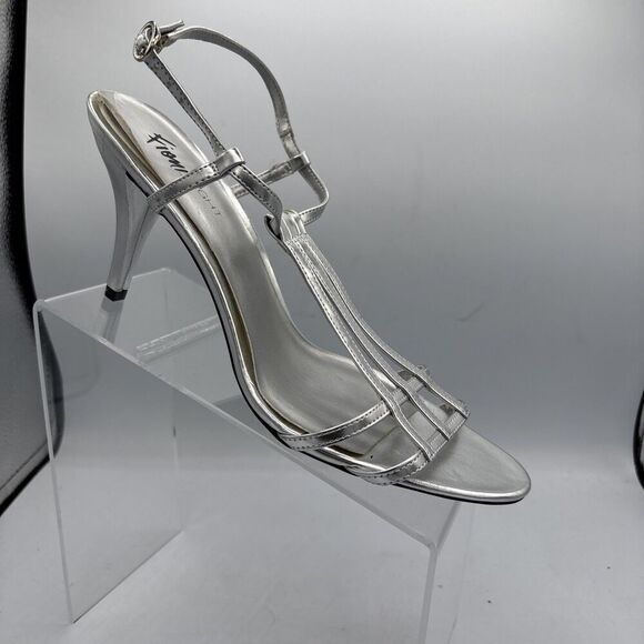 Fioni Night Size 11 Silver T Strap Open Toe stiletto Heels Formal wedding - Picture 1 of 10